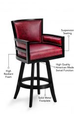 Includes suspension seating, high quality American made swivel function, high resilient foam, and solid metal footplate.