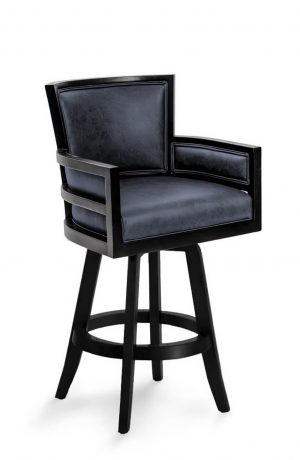 Darafeev's Metra Modern Luxury Bar Stool in Black Wood and Blue Leather with Arms