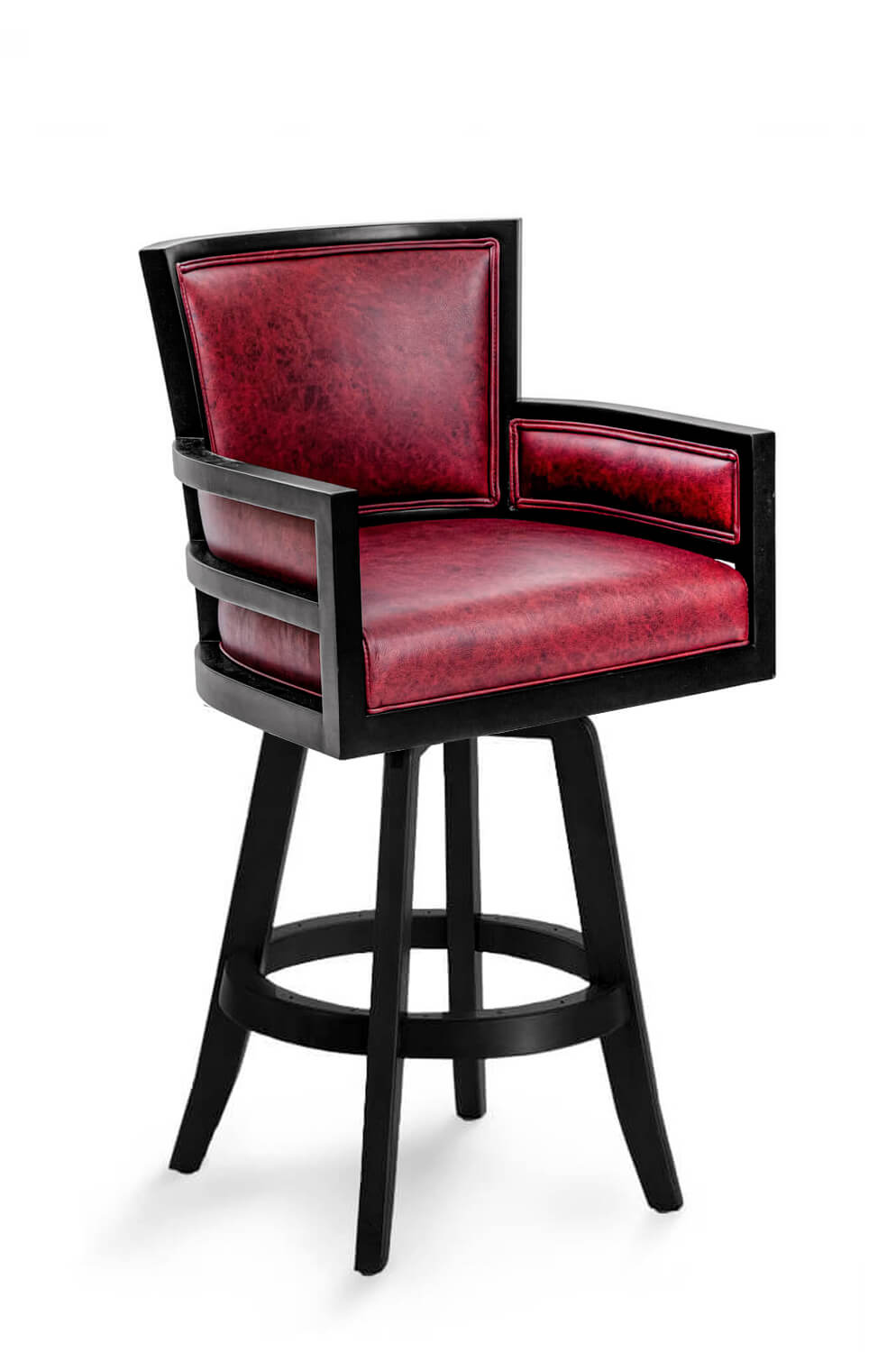 Metra Upholstered Wood Swivel Stool, Red Leather Stools