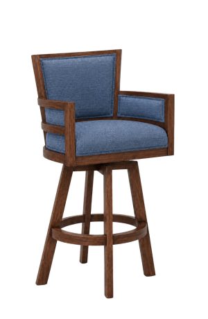 Darafeev's Metra Tobacco Wood Swivel Bar Stool with Arms and Blue Fabric