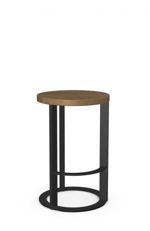Amisco's Allegro Black Backless Modern Bar Stool with Round Wood Seat