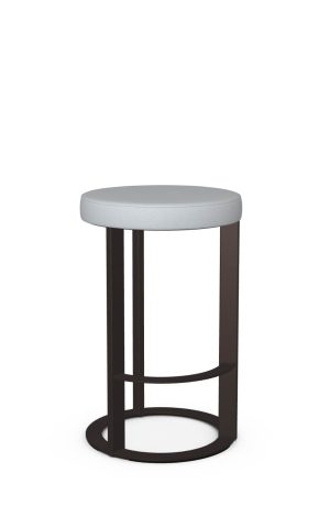 Amisco's Allegro Brown Backless Round Stool with Blue Seat Cushion