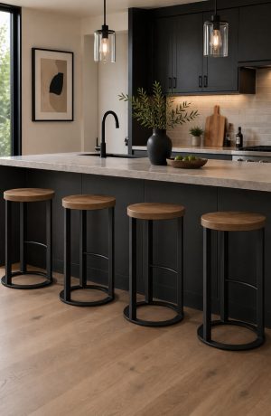 Amisco's Allegro Modern Black Round Backless Bar Stools in Modern Black Kitchen