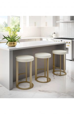 Amisco's Allegro Ultra Modern Gold Bar Stools with Circular Base in Kitchen