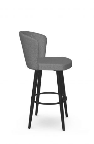 Amisco's Benson Modern Metal Upholstered Swivel Bar Stool in Black and Gray - Side View