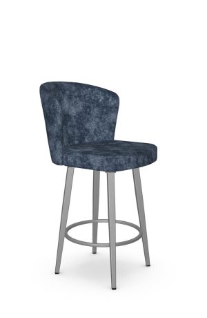 Amisco's Benson Silver Swivel Bar Stool with Blue Fabric