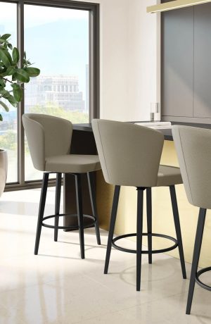 Amisco's Benson Swivel Black Modern Barstools with Curved Back in Kitchen