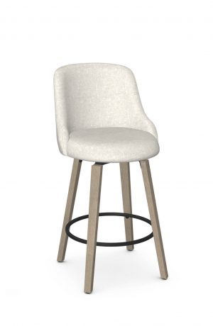 Amisco's Diaz Modern Wood Swivel Bar Stool in Natural Wood and Seat/Back Cushion