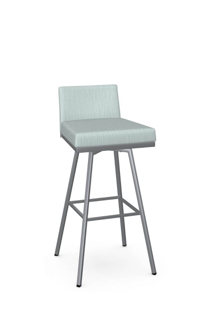 Amisco's Linea Modern Silver Bar Stool in Green Seat and Back Cushion in Low Back