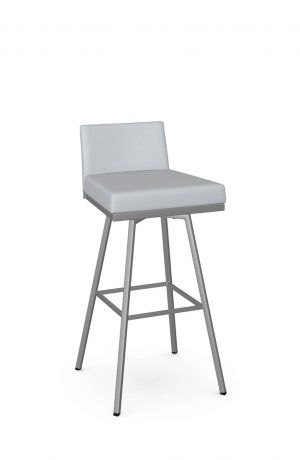 Amisco's Linea Silver Swivel Bar Stool with Light Blue Seat and Back Cushion - Low Back