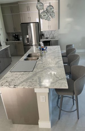 Amisco's Benson Modern Silver Bar Stools in Customer's Modern Kitchen