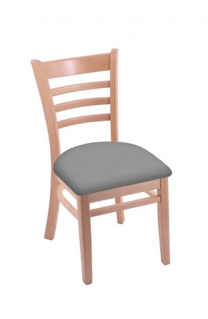 Holland's 3140 Hampton Natural Wood Dining Chair in Canter Folkstone Grey Seat Cushion