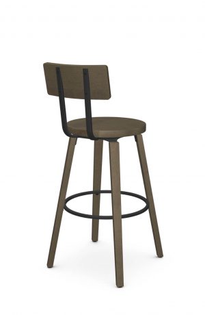 Amisco's Esteban Wood and Metal Swivel Bar Stool in Gray Brown Finish - Back View