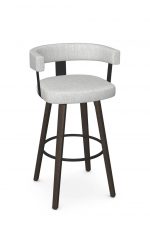 Amisco's Fletcher Modern Wood Upholstered Swivel Bar Stool with Curved Back in White and Brown