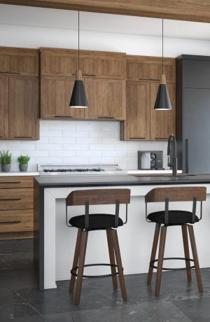 Amisco's Zao Modern Low Back Wood Bar Stools in Wood Kitchen