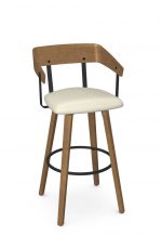 Amisco's Zao Wood Swivel Bar Stool with Curved Back, Seat Cushion in Light Brown