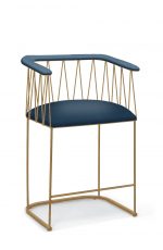 Wesley Allen's Ludwig Modern Gold Bar Stool with Arms and Blue Upholstery
