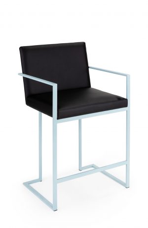 Wesley Allen's Marzan Blue Modern Bar Stool with Arms and Black Cushion