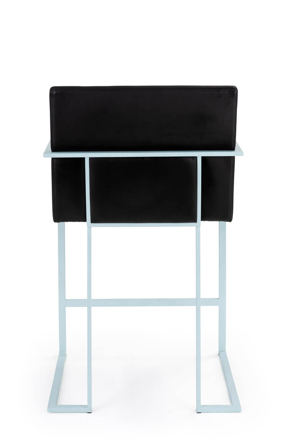 Wesley Allen's Marzan Blue Modern Bar Stool with Arms and Black Cushion - Back View