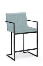 Wesley Allen's Marzan Modern Black Bar Stool with Arms and Blue Green Fabric