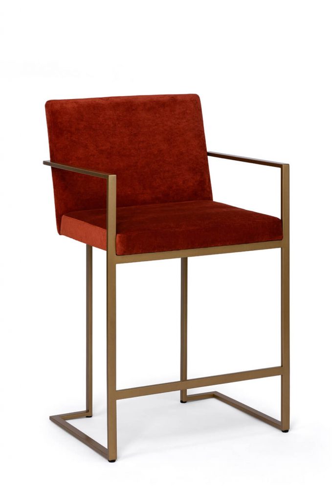 Wesley Allen's Marzan Modern Gold and Red Barstool Sled Base with Arms