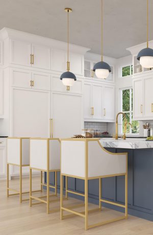 Wesley Allen's Mila Modern Stationary Bar Stool in Gold and White - In Modern Kitchen