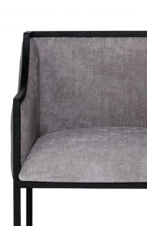 Wesley Allen's Mila Upholstered Metal Framed Bar Stool with Back and Arms - Close Up of Front View