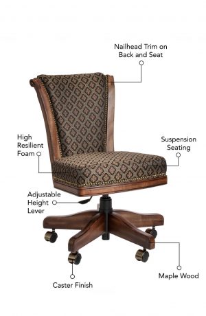 Featuring high resilient foam, suspension seating, adjustable height lever, caster finish and maple wood.