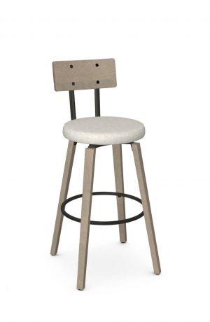 Amisco's Esteban Beach Wood Swivel Bar Stool with Wood Back and Seat Cushion