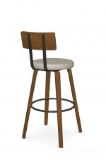 Amisco's Esteban Modern Wood Swivel Bar Stool with Hammered Wood Back and Seat Cushion - View of Back