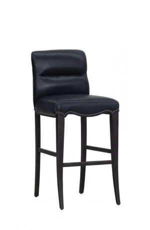 Fairfield's Magnolia Transitional Black Wood Bar Stool with Navy Blue Seat Back Cushion and Nailhead Trim