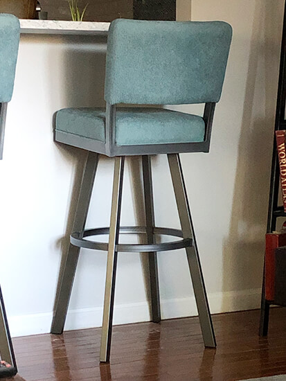 Wesley Allen's Miami Modern Gray Swivel Bar Stool in Teal Seat and Back Cushion