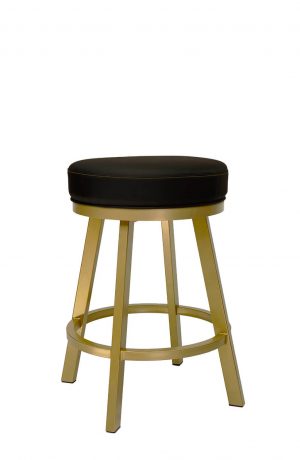 Wesley Allen's Miramar Gold Backless Swivel Bar Stool with Black Seat Cushion