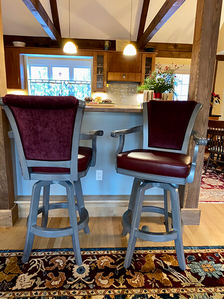 Darafeev's Classic Maple Swivel Bar Stools with Arms in Gray Wood Finish and Burgundy seat and back cushion
