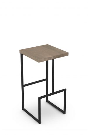 Amisco's Fred Modern Backless Black Metal Bar Stool with Taupe Wood Seat
