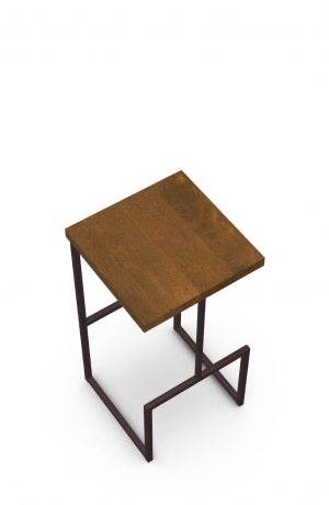 Amisco's Fred Modern Backless Bronze Metal Bar Stool with Brown Wood Seat - Top View