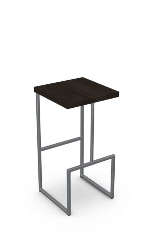 Amisco's Fred Modern Backless Silver Metal Bar Stool with Dark Gray Wood Seat