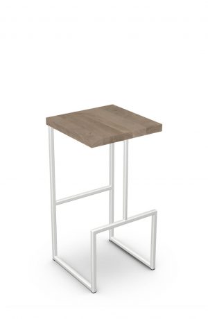 Amisco's Fred Modern Backless White Metal Bar Stool with Brown Wood Seat