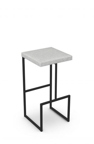 Amisco's Fred Modern Backless Black Metal Bar Stool with Square Gray Seat Cushion