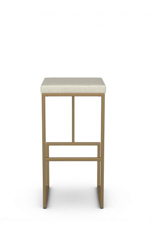 Amisco's Fred Modern Backless Gold Metal Bar Stool with Square Tan Seat Cushion - Back View