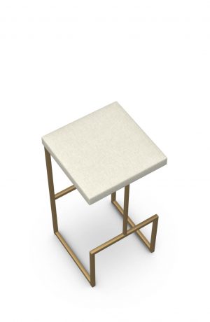 Amisco's Fred Modern Backless Gold Metal Bar Stool with Square Tan Seat Cushion - Top View