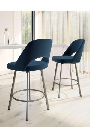 Amisco's Scarlett Modern Swivel Bar Stools with Curved Back in Kitchen