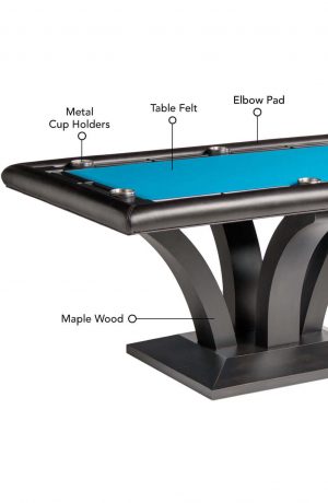 Customize your table felt color, chip and coaster liners, metal cup holder finish, elbow pad, and maple wood for the base and table top