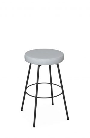 Amisco's Costa Black Backless Swivel Bar Stool with Blue Seat Cushion