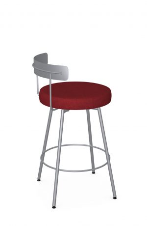 Amisco's Costa Silver Swivel Bar Stool with Low Back and Red Seat Fabric