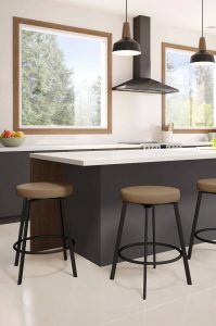 Amisco's Skyla Modern Swivel Backless Stool in Modern Minimal Brown and White Kitchen