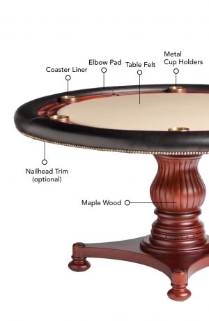 Darafeev's Calais Poker Table with Table Felt, Elbow Pad, Metal Cup Holders, Maple Wood Base, and Nailhead Trim