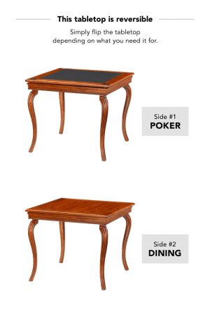 This 2-in-1 pub table features two sides: Poker Side and a Dining Side