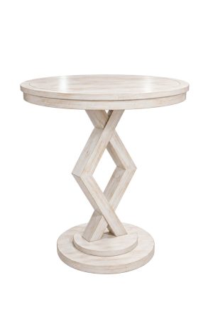 Rustic White Wood Pub Table with Round Top and Pedestal Base - Darafeev - Bishop