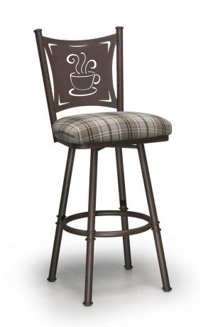 Trica's Coffee Cup Swivel Bar Stool with Back and Metal Frame